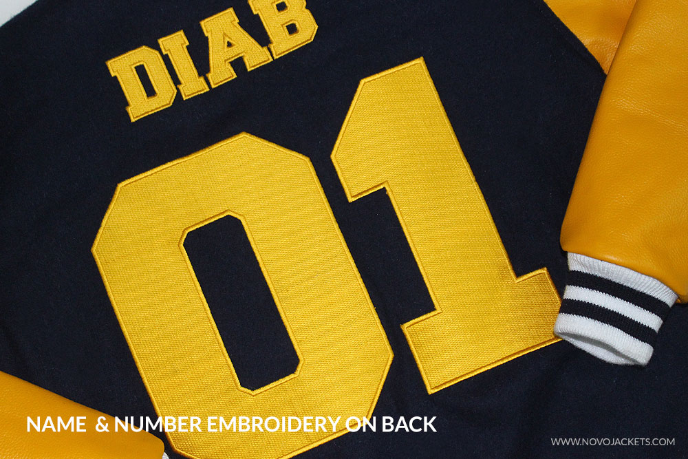 Numbers and Letters Embroidery on Back of Custom Letterman Jackets