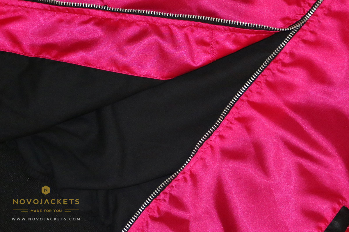 Women Bomber Jacket Satin  Fuchsia Pink Custom Jacket