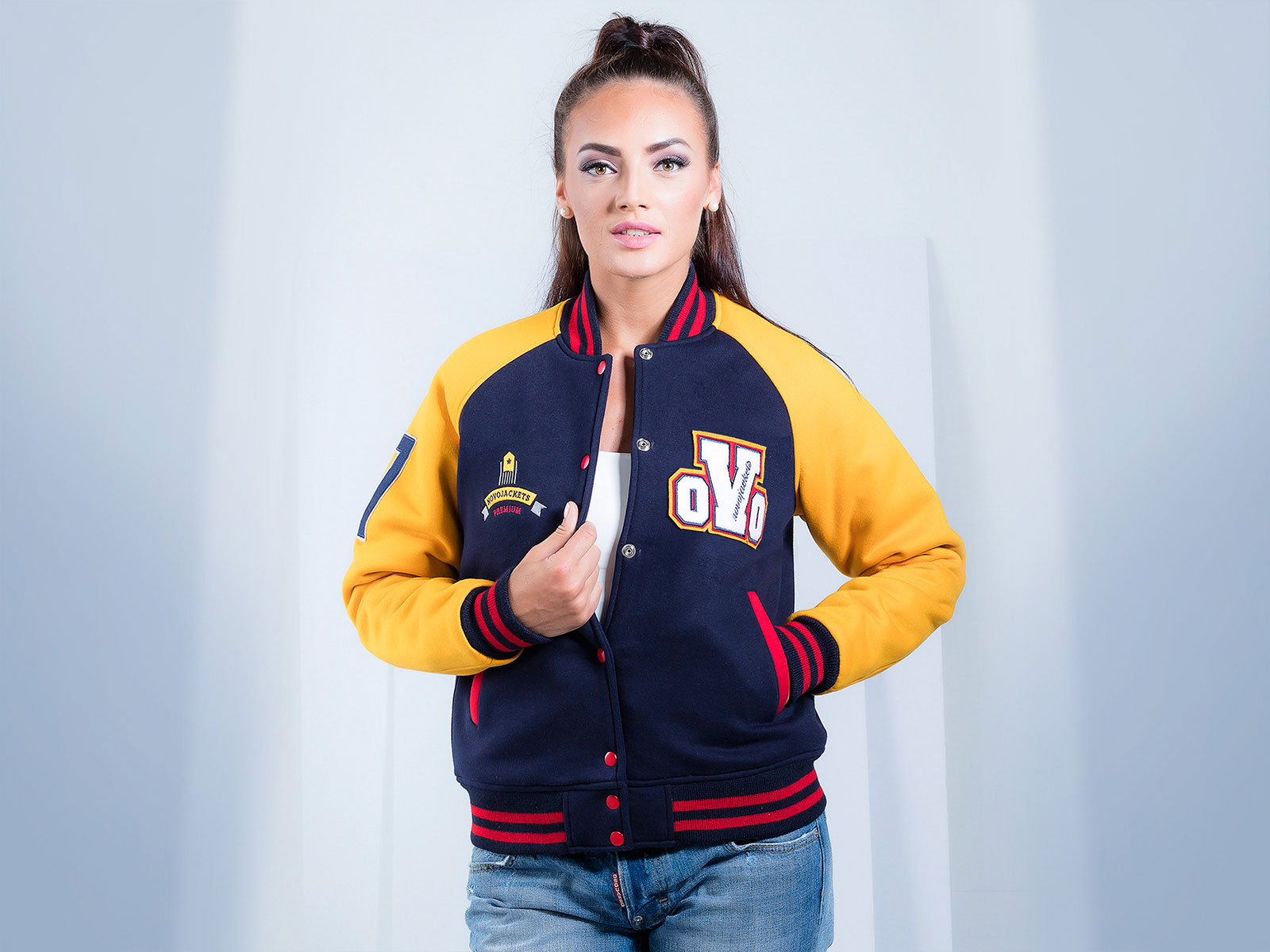 Royal Blue Cotton Fleece Varsity Jacket